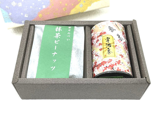 和紙缶入り煎茶と京せんべい
